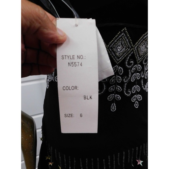 New Sue Wong Nocturne N5574 Black 100% Silk Beaded Jeweled Dress Sleeveless sz 6 - Picture 4 of 6